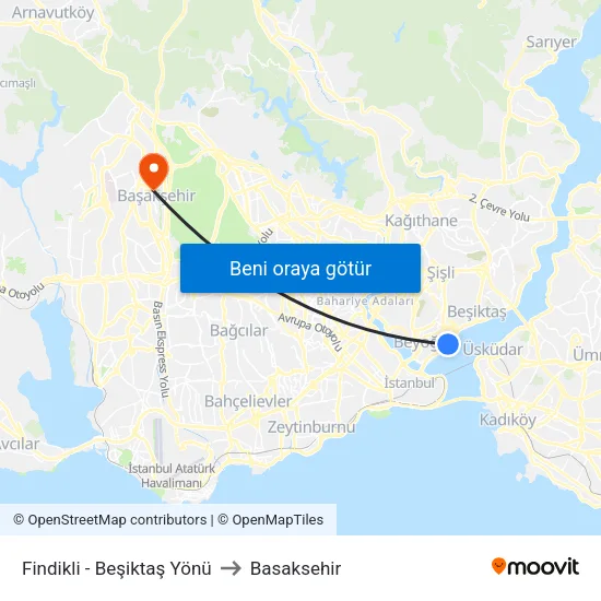 Fındıklı - Beşiktaş Yönü to Basaksehir map
