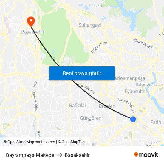 Bayrampaşa-Maltepe to Basaksehir map