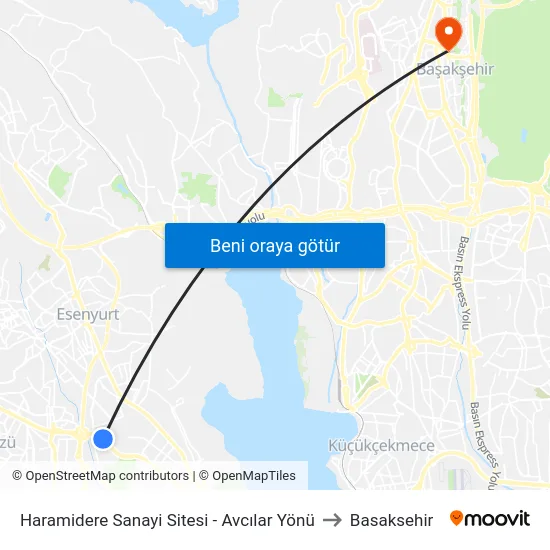 Haramidere Sanayi Sitesi - Avcılar Yönü to Basaksehir map
