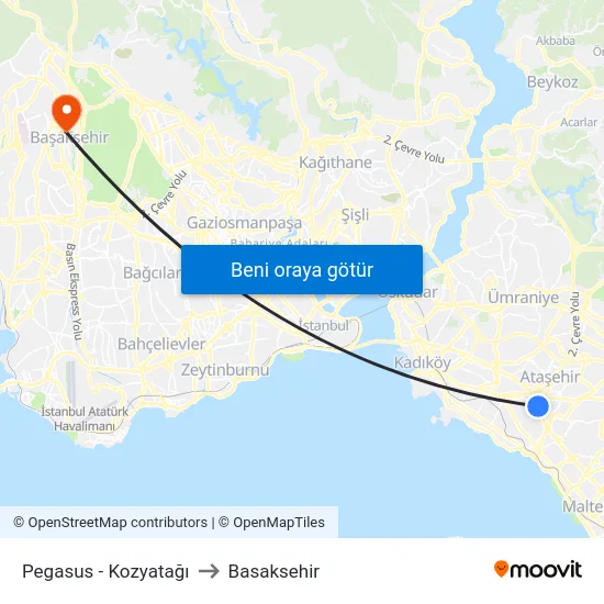 Pegasus - Kozyatağı to Basaksehir map