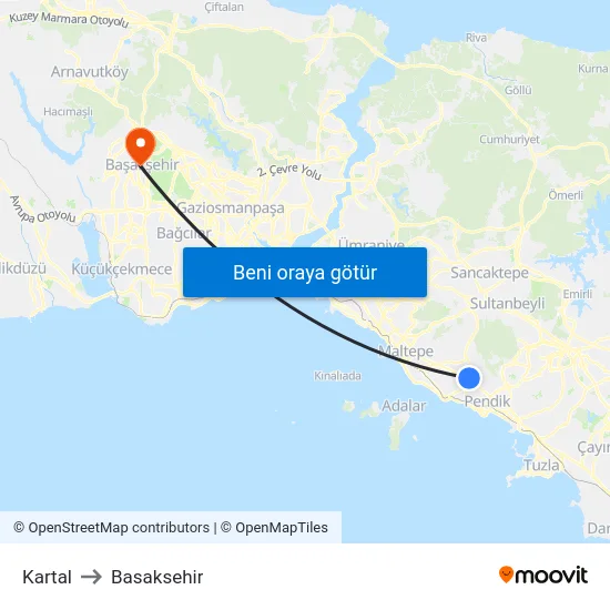 Kartal to Basaksehir map