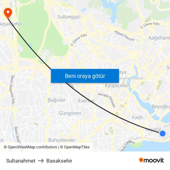 Sultanahmet to Basaksehir map