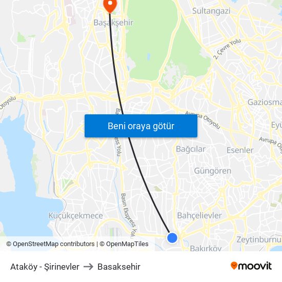 Ataköy - Şirinevler to Basaksehir map