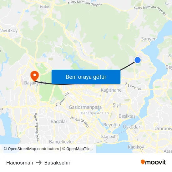 Hacıosman to Basaksehir map