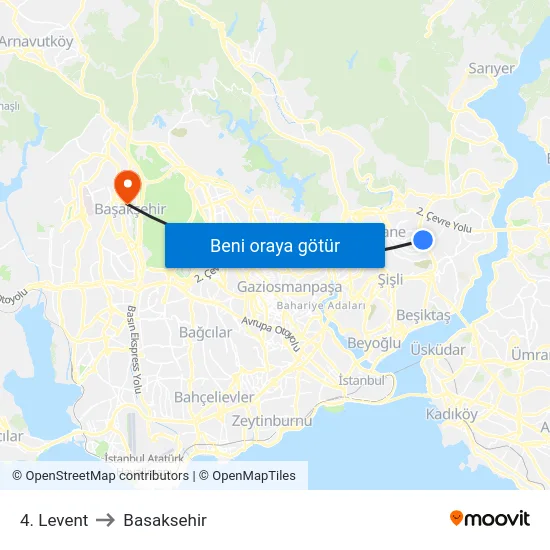 4. Levent to Basaksehir map