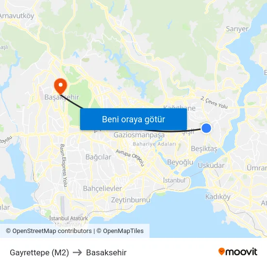 Gayrettepe (M2) to Basaksehir map
