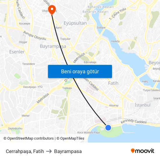 Cerrahpaşa, Fatih to Bayrampasa map