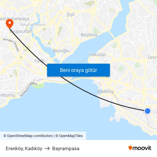 Erenköy, Kadıköy to Bayrampasa map