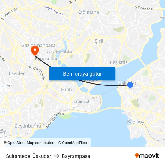Sultantepe, Üsküdar to Bayrampasa map