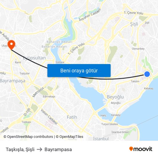Taşkışla, Şişli to Bayrampasa map