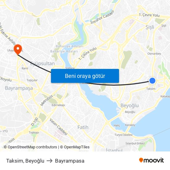 Taksim, Beyoğlu to Bayrampasa map