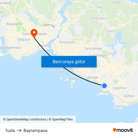 Tuzla to Bayrampasa map