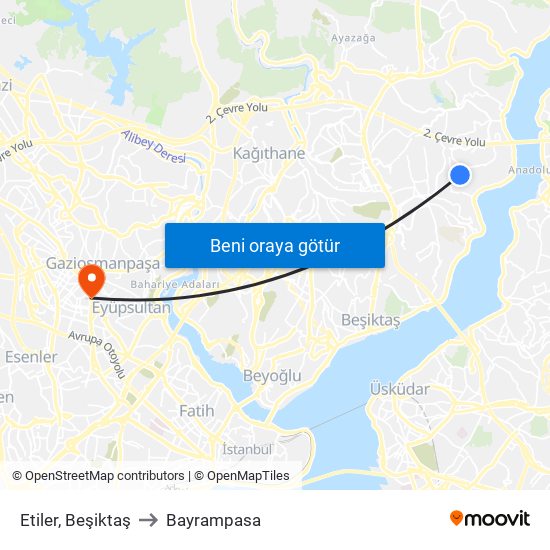 Etiler, Beşiktaş to Bayrampasa map