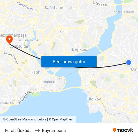 Ferah, Üsküdar to Bayrampasa map