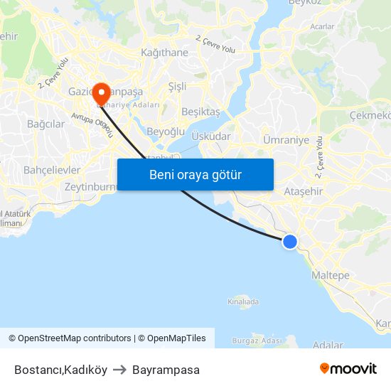 Bostancı,Kadıköy to Bayrampasa map