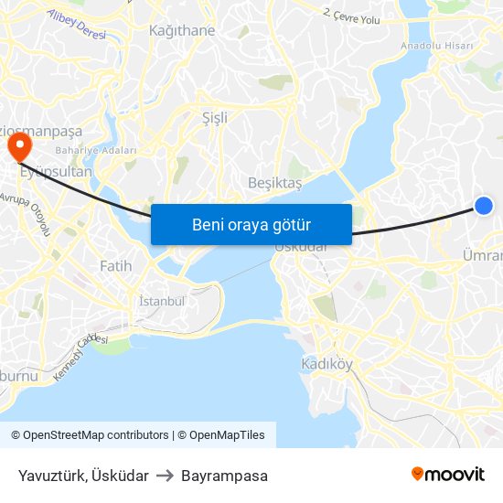 Yavuztürk, Üsküdar to Bayrampasa map