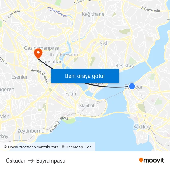 Üsküdar to Bayrampasa map