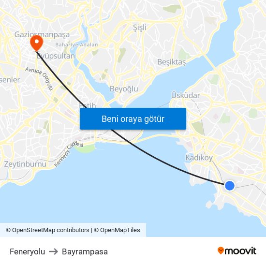 Feneryolu to Bayrampasa map