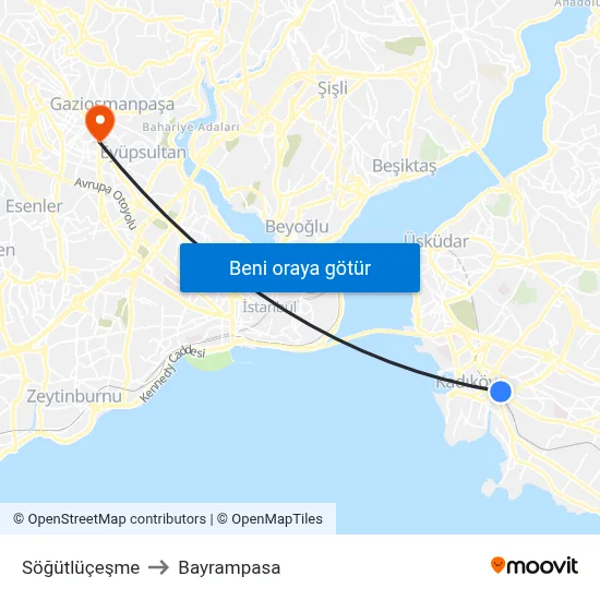 Söğütlüçeşme to Bayrampasa map