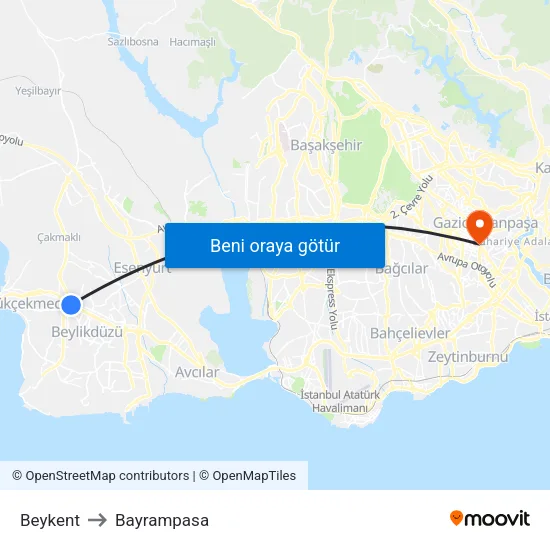 Beykent to Bayrampasa map