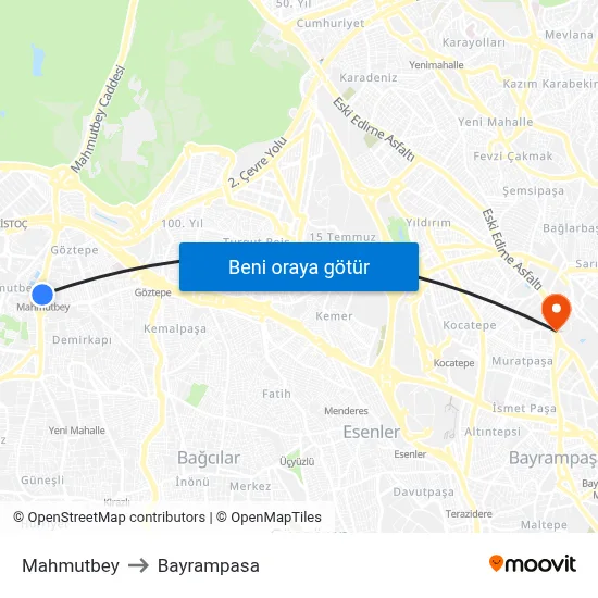 Mahmutbey to Bayrampasa map