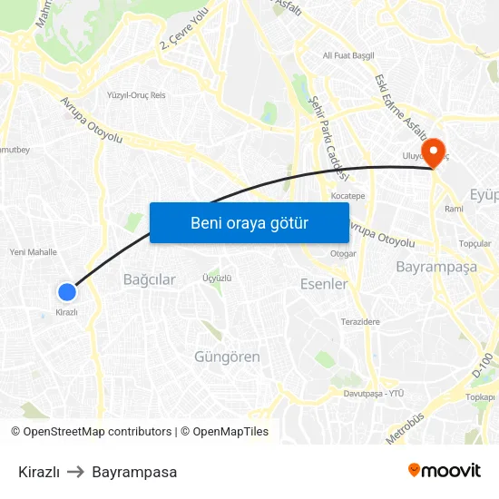 Kirazlı to Bayrampasa map