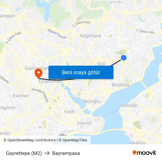 Gayrettepe (M2) to Bayrampasa map
