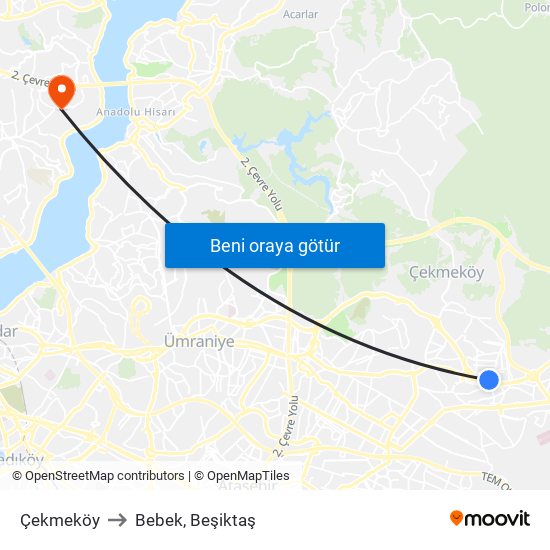 Çekmeköy to Bebek, Beşiktaş map