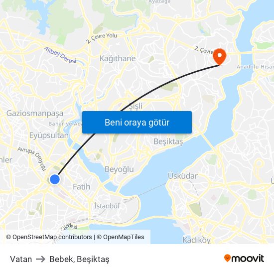 Vatan to Bebek, Beşiktaş map