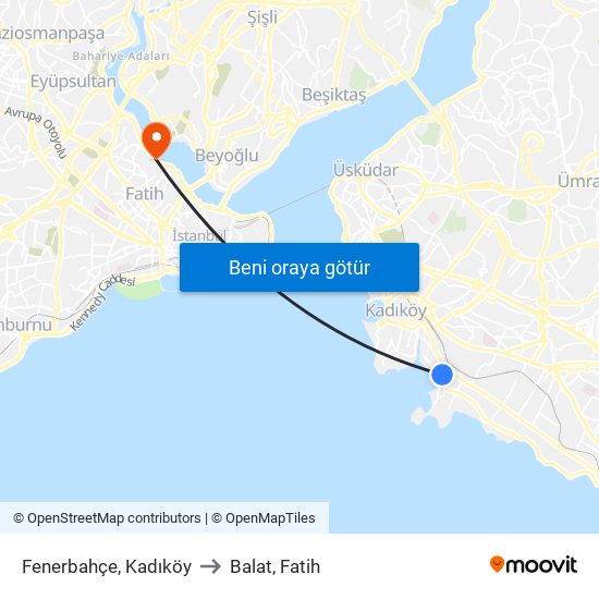 Fenerbahçe, Kadıköy to Balat, Fatih map