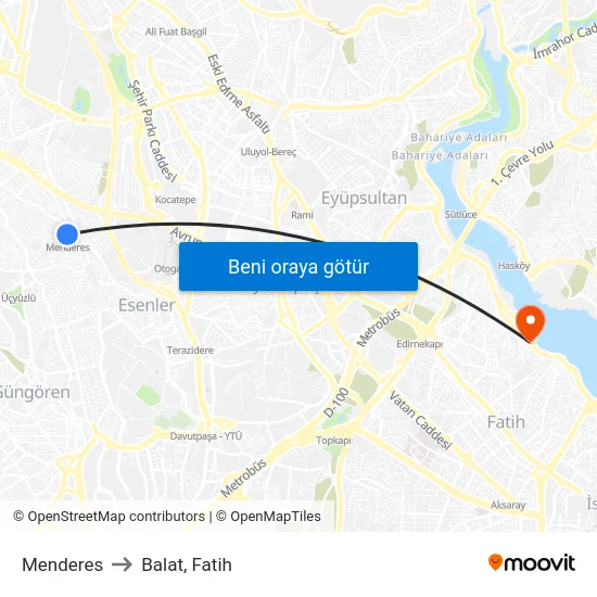 Menderes to Balat, Fatih map