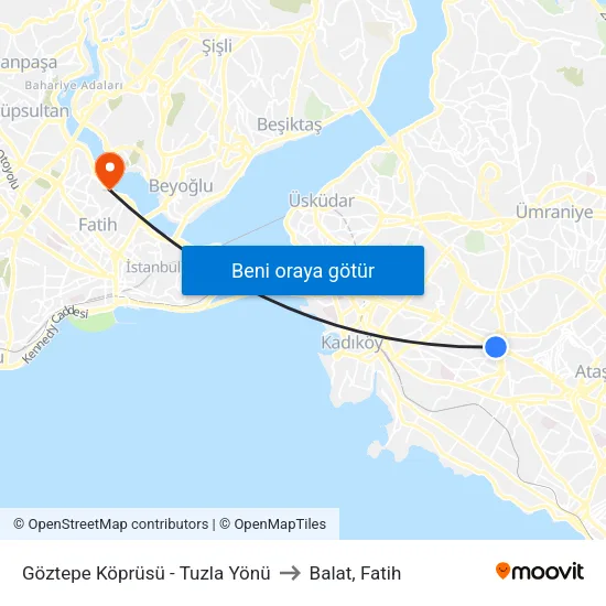 Göztepe Köprüsü - Tuzla Yönü to Balat, Fatih map
