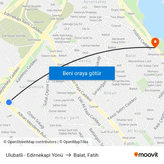 Ulubatli - Edirnekapi Yönü to Balat, Fatih map