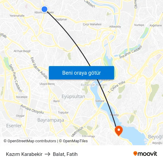 Kazım Karabekir to Balat, Fatih map