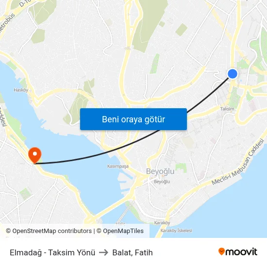 Elmadağ - Taksim Yönü to Balat, Fatih map