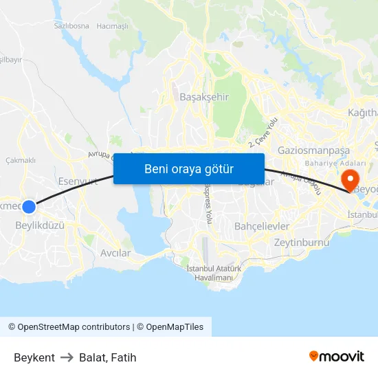 Beykent to Balat, Fatih map