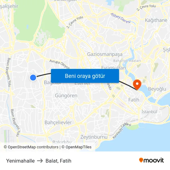 Yenimahalle to Balat, Fatih map