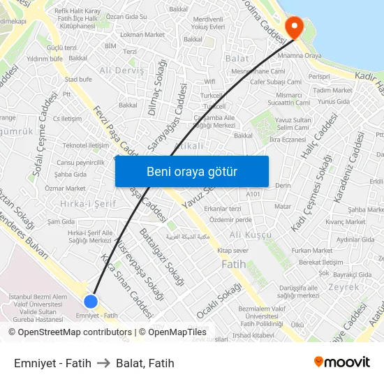Emniyet - Fatih to Balat, Fatih map