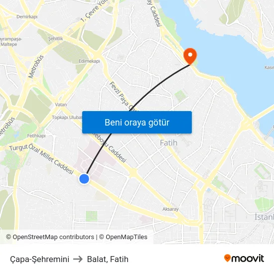 Çapa-Şehremini to Balat, Fatih map