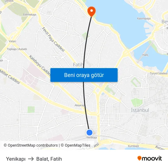 Yenikapı to Balat, Fatih map