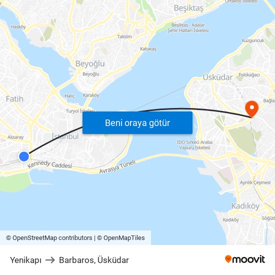 Yenikapı to Barbaros, Üsküdar map