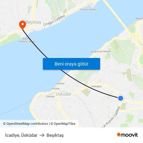 İcadiye, Üsküdar to Beşiktaş map