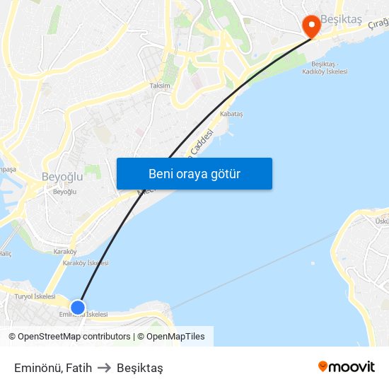 Eminönü, Fatih to Beşiktaş map