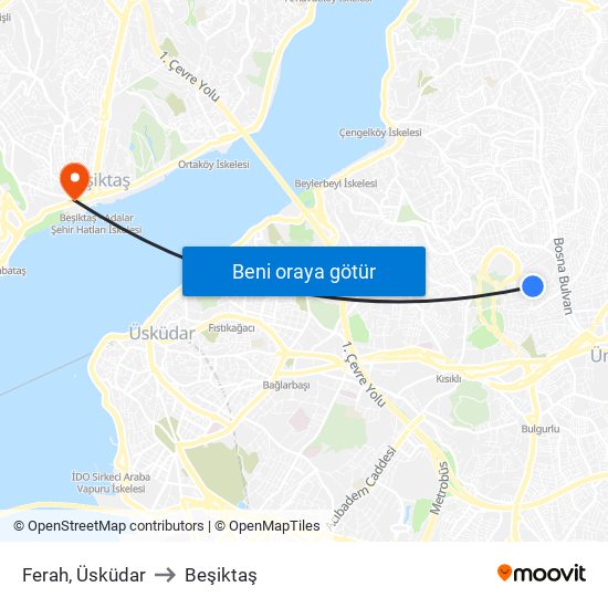 Ferah, Üsküdar to Beşiktaş map