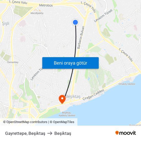 Gayrettepe, Beşiktaş to Beşiktaş map