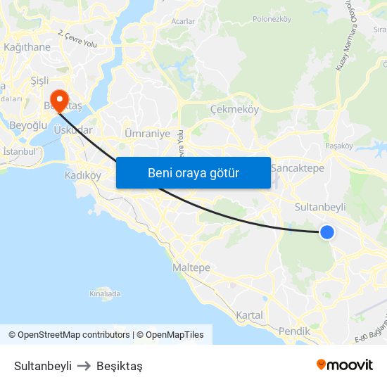 Sultanbeyli to Beşiktaş map