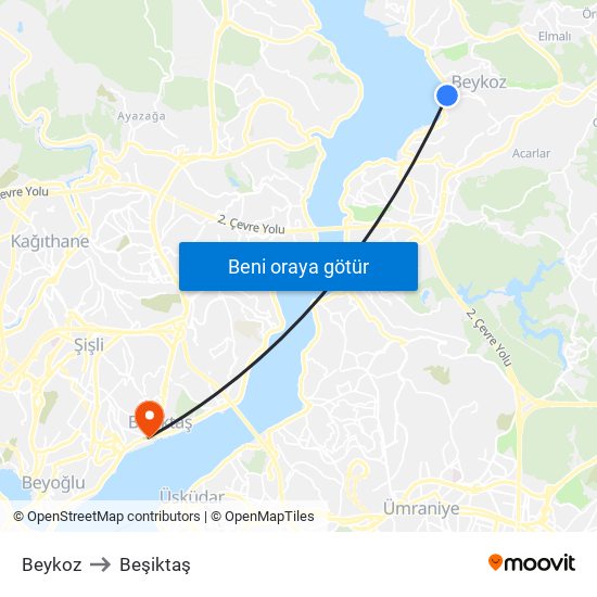 Beykoz to Beşiktaş map