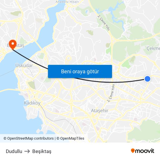 Dudullu to Beşiktaş map