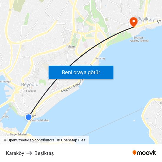 Karaköy to Beşiktaş map