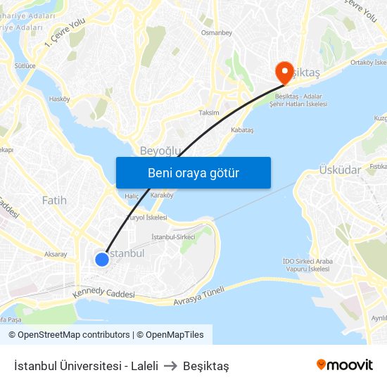 İstanbul Üniversitesi - Laleli to Beşiktaş map